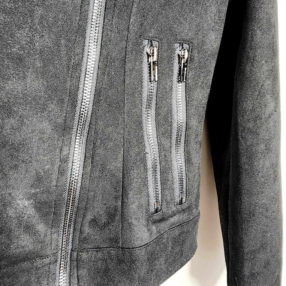 Alya Faux Suede Moto Jacket Small Polyester Black - Picture 2 of 9
